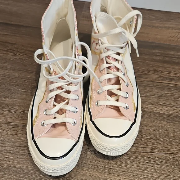 Converse Women's 70 CHUCK TAYLOR Metallic High Top Cream and Light Pink Floral - Picture 3 of 12